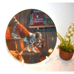 Vintage 1980s Mom Cat on The Move in Barn Collectible Plate